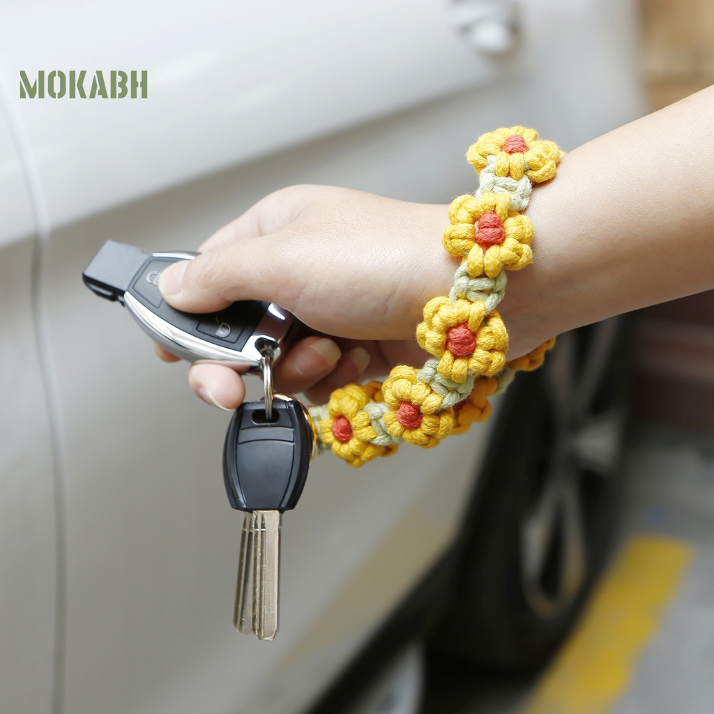 [Mok Abh] Móc Khóa / Vòng Đeo Tay / Móc Khóa Bằng Vải Dệt Thủ Công Mềm Mại Họa Tiết Hoa Phong Cách Bohemian