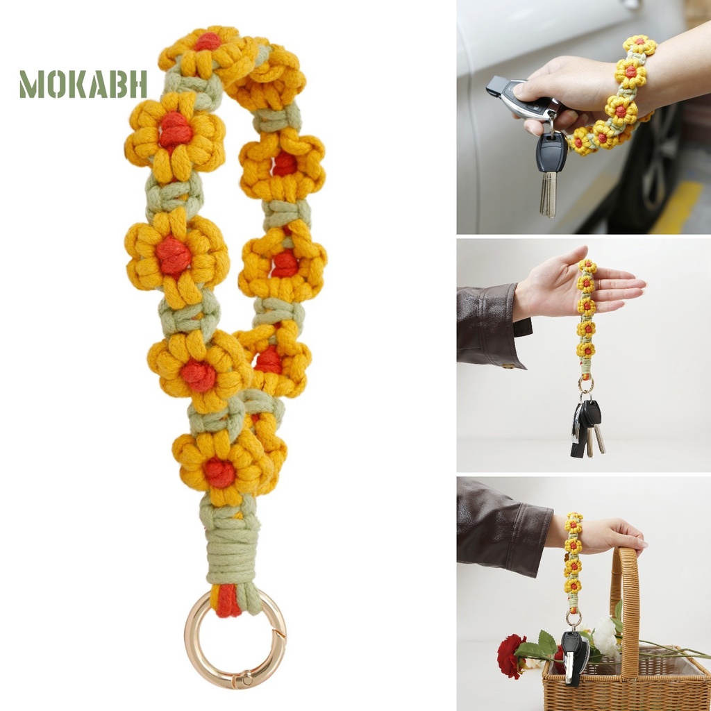 [Mok Abh] Móc Khóa / Vòng Đeo Tay / Móc Khóa Bằng Vải Dệt Thủ Công Mềm Mại Họa Tiết Hoa Phong Cách Bohemian