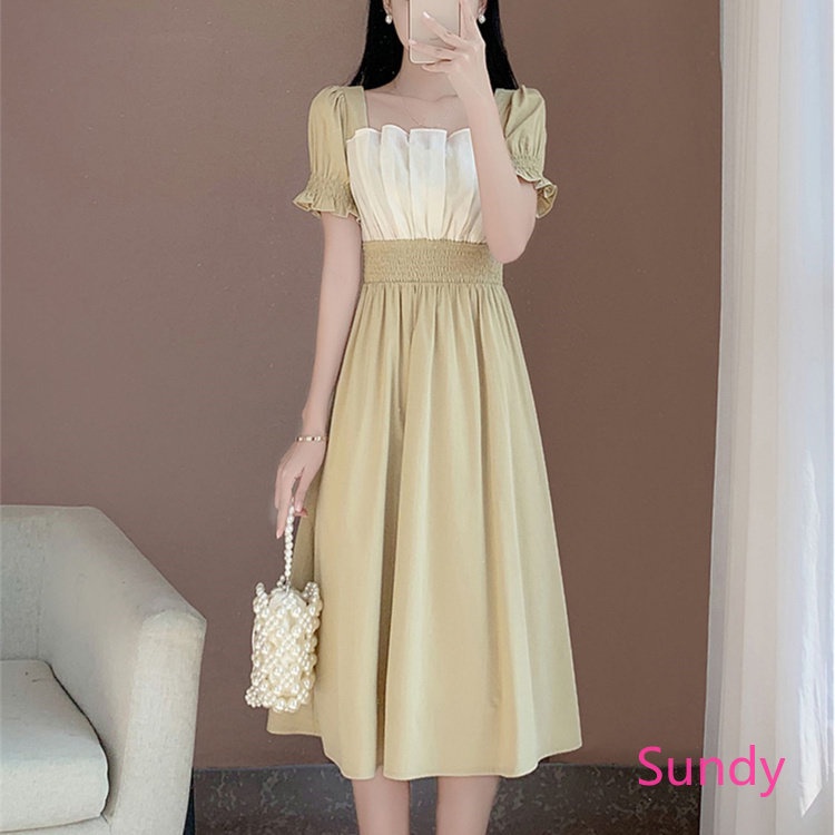 Đầm Công Chúa Cổ Vuông Co Giãn Phong Cách Pháp Thời Trang Mùa Hè Ngọt Ngào Cho Nữ Plus Size