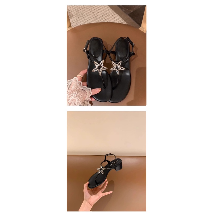 Duoya Dép Xỏ Ngón Đính Kim Cương Giả Dạng Lật Cao Gót Đơn Giản Dễ Phối Đồ @ - [Hàng Có Sẵn] [Hàng Có Sẵn]