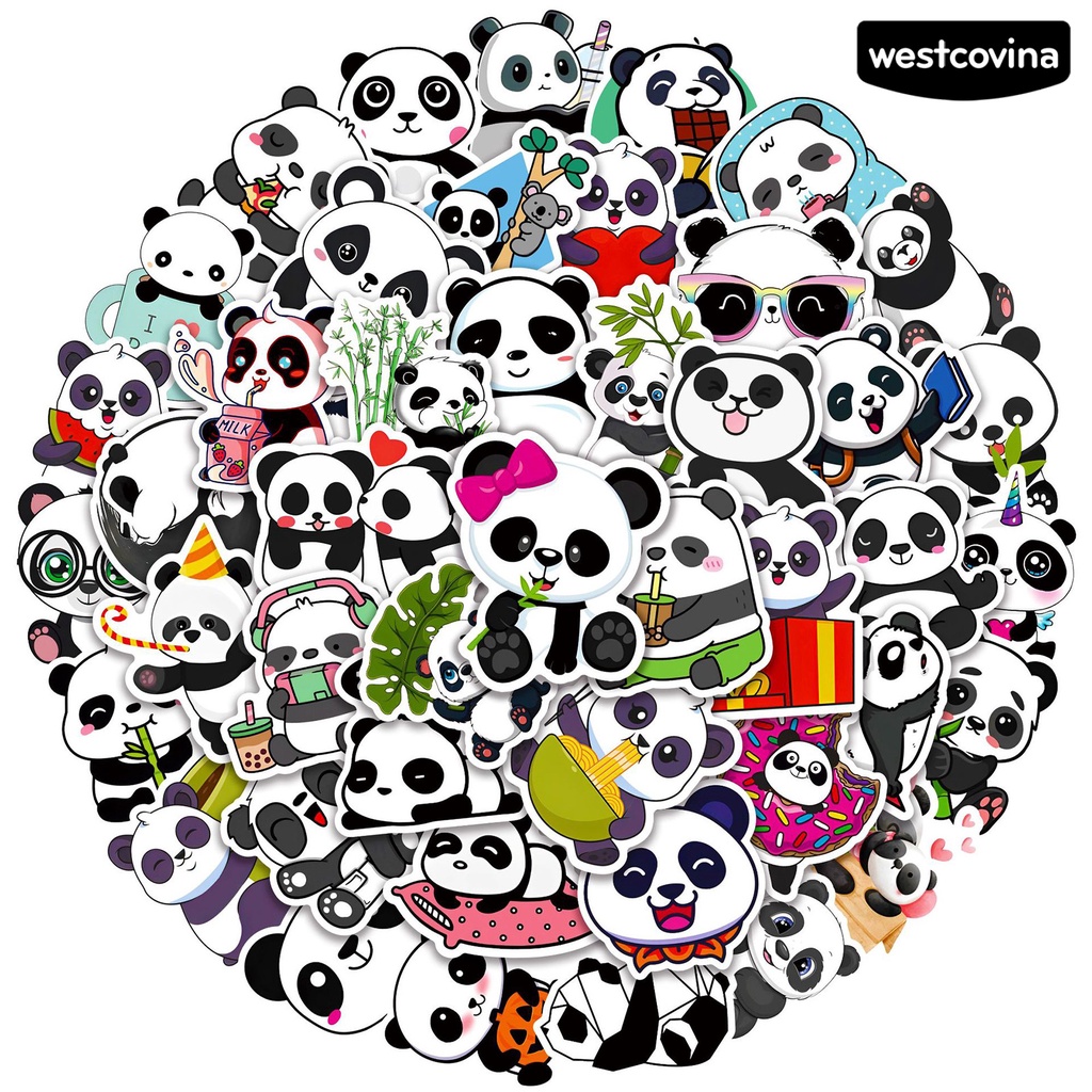[WSTN]✎Bộ 50 Miếng Dán Hình Gấu Trúc Hoạt Hình Tự Dính Chống Nước Chống Rách Dùng Trang Trí DIY