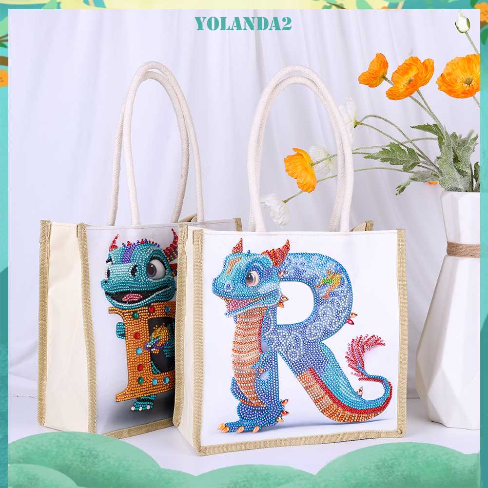 Túi Tote Đựng Tranh Đính Đá 5D Tự Làm Hình Khủng Long Cho Nữ