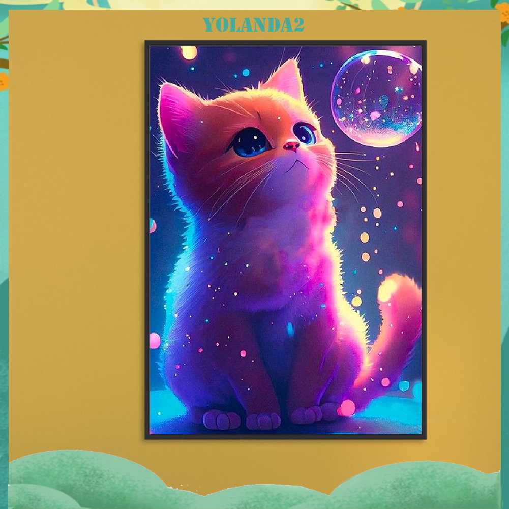 Tranh Đính Đá Kim Cương Toàn Bộ 5D DIY Hình Vẽ Mèo Trang Trí Nhà Cửa