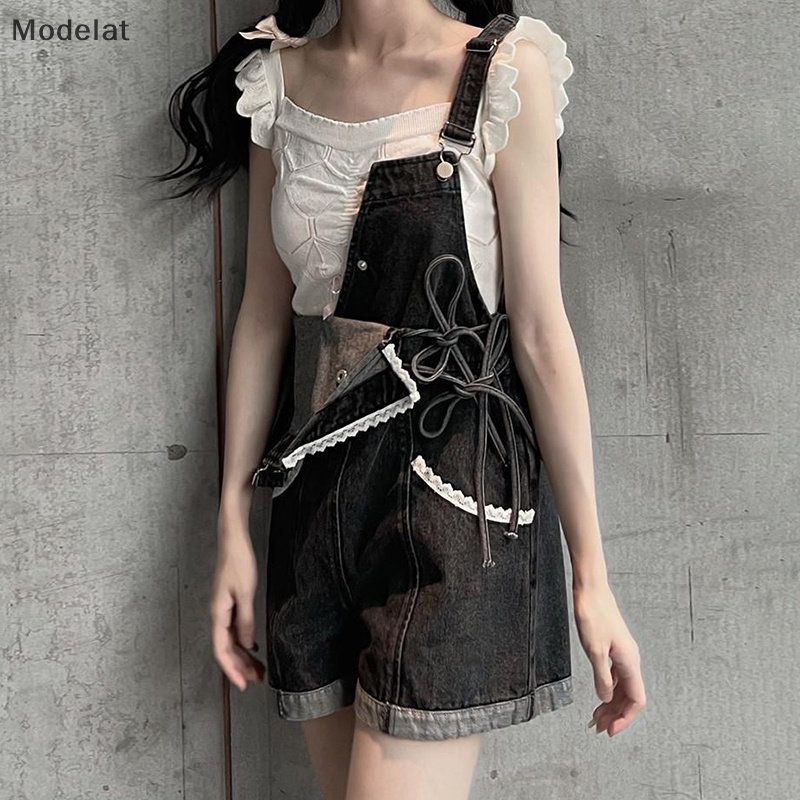 Mfc Quần Yếm Denim Lưng Cao Dáng Rộng Cột Dây Phong Cách Lolita Đáng Yêu Cho Nữ