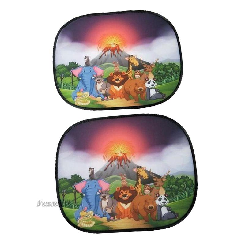 [Fenteer1] 2 Tấm Che Nắng Cửa Sổ Xe Hơi Họa Tiết Động Vật Dễ Thương Dành Cho Trẻ Em