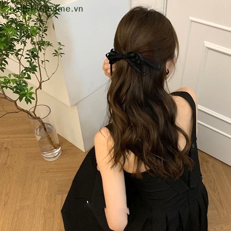 1 Kẹp Tóc Hình Nơ Ruy Băng Màu Đen Xinh Xắn Cho Nữ