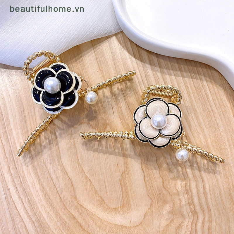 [beautifulhome] Kẹp Móng Vuốt Hoa Trà Đính Ngọc Trai Thời Thượng Quà Tặng Cho Nữ [beauty]