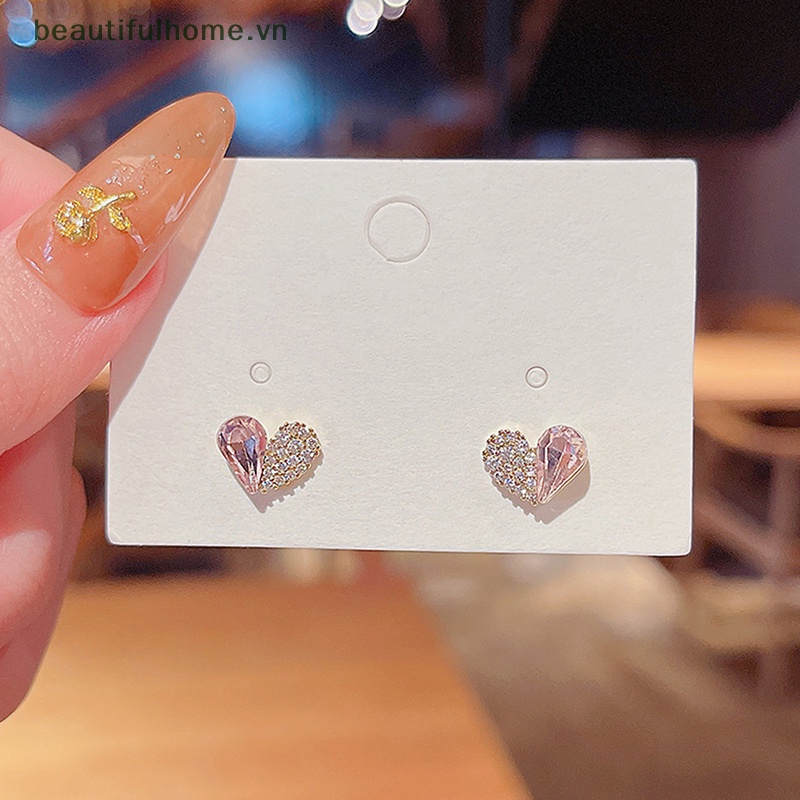 1 Đôi Bông Tai Hình Trái Tim Đính Đá Pha Lê Thời Trang Dành Cho Nữ