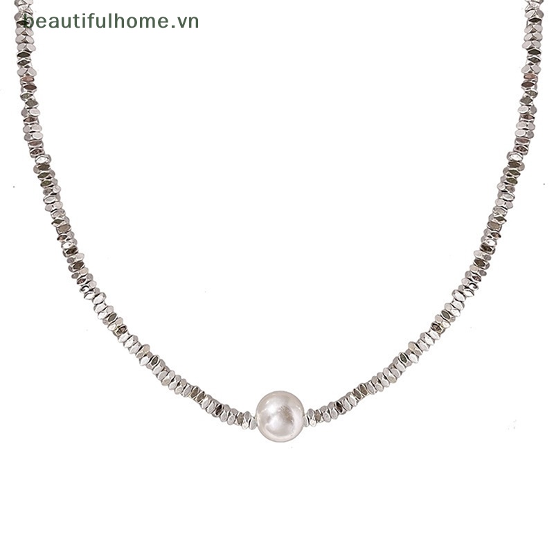 Vòng Cổ Choker Màu Bạc Đính Ngọc Trai Lấp Lánh Thời Trang Cho Nữ