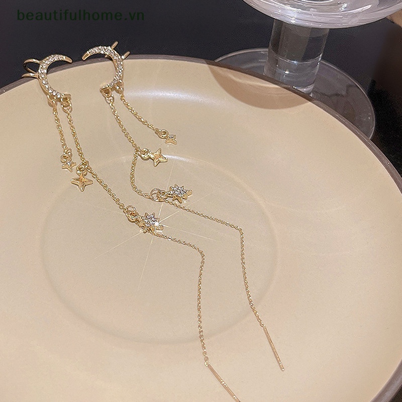 [beautifulhome] Bông Tai Tua Rua Hình Mặt Trăng Ngôi Sao Pha Lê Phong Cách Hàn Quốc Thời Trang Làm Quà Tặng Sinh Nhật [beauty]