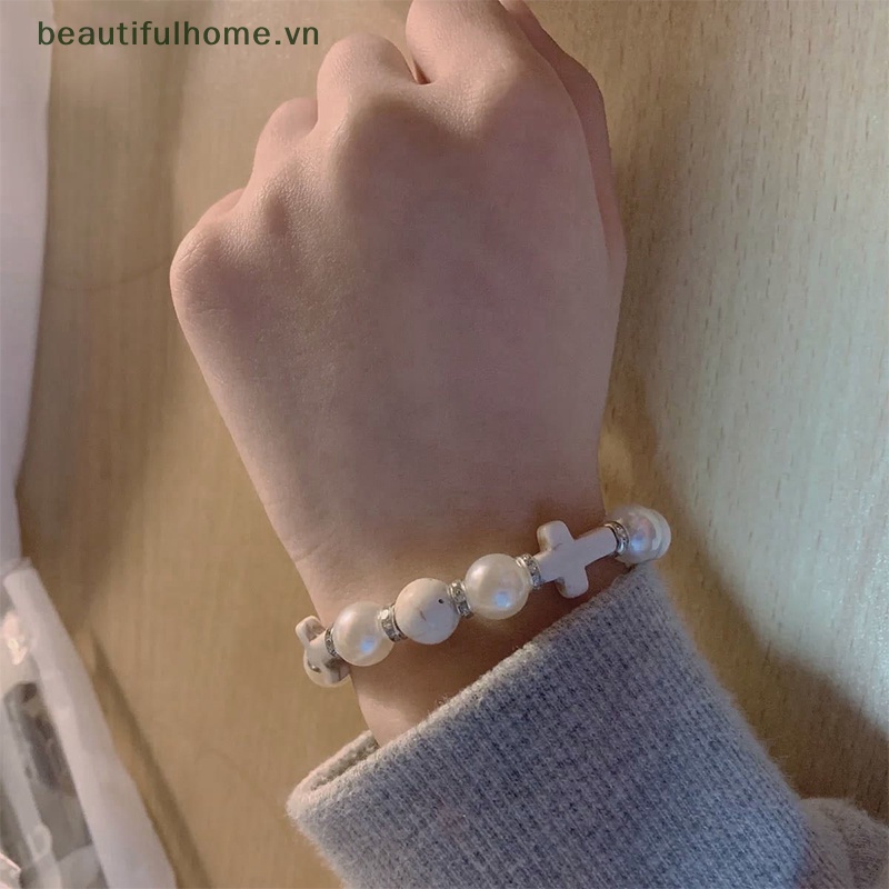 [beautifulhome] Vòng Đeo Tay Co Giãn Đính Ngọc Trai Thời Trang Phong Cách Punk Cho Nam [beauty]