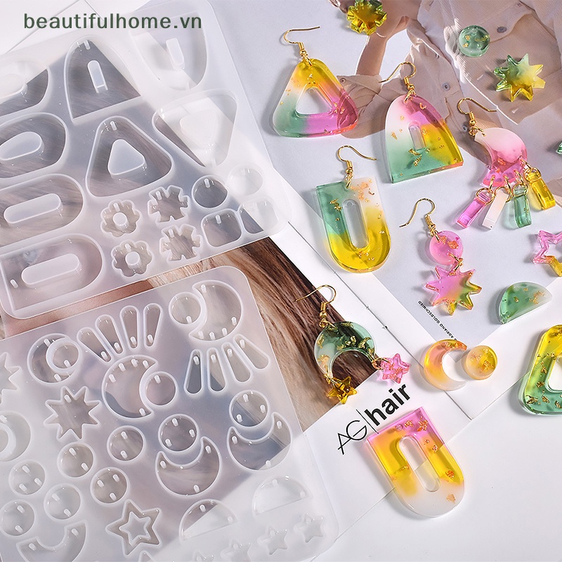 Khuôn Silicone Làm Mặt Dây Chuyền / Móc Khóa Hình Oval / Trái Tim / Mặt Trăng Bằng Pha Lê DIY