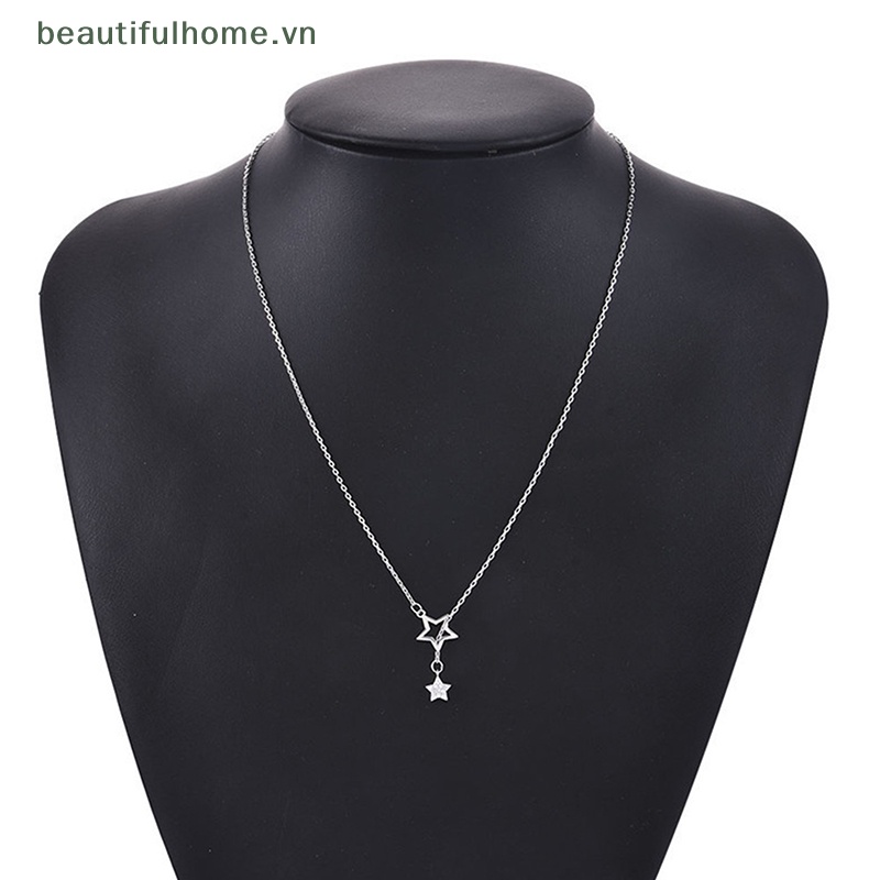 [beautifulhome] Vòng cổ Hợp Kim Zircon Ngôi Sao Rỗng Thanh Lịch Đơn Giản Màu Bạc Trang Sức Tua Rua Làm Đẹp Cho Nữ [beauty]