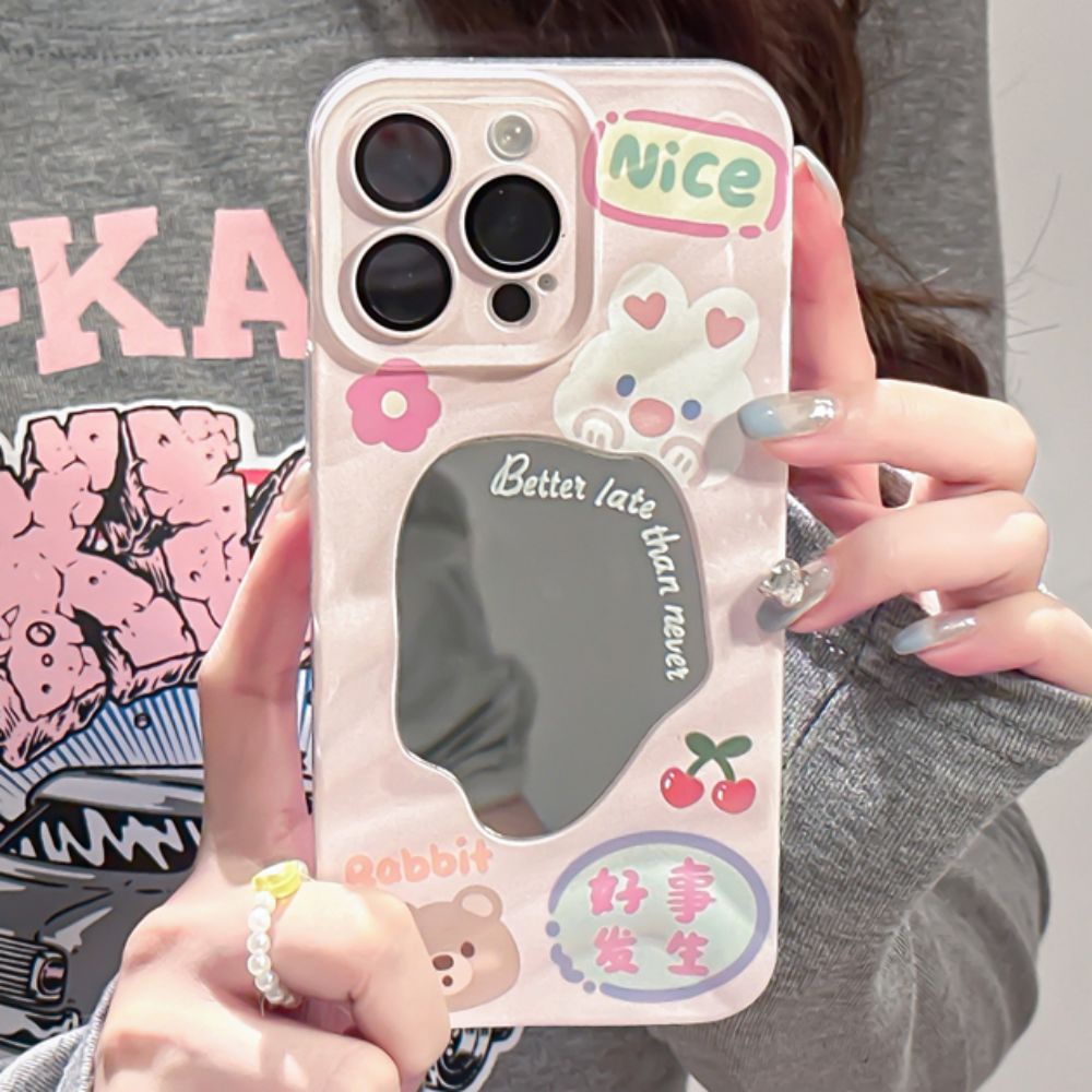 Ốp Điện Thoại TPU Mềm Chống Sốc Gắn Kèm Gương Hình Gấu / Thỏ 3D Dành Cho IPhone 11 14 13 12 Pro Max