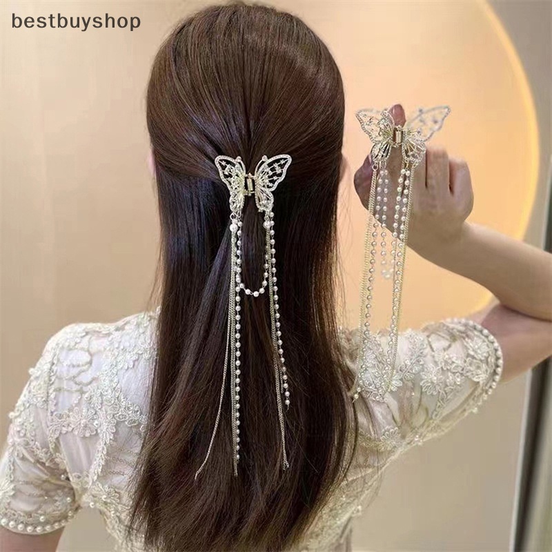 Kẹp Tóc Hình Bướm Đính Ngọc Trai Đơn Giản Phong Cách Hàn Quốc Cho Nữ