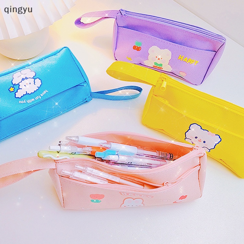 Túi Đựng Bút Bằng Vải Canvas In Hình Thỏ Màu Sắc Ngọt Ngào