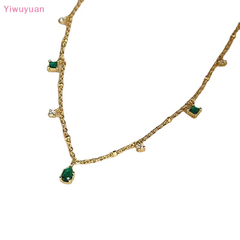 < Yiwuyuan > Vòng cổ Đính Đá Ngọc Lục Bảo Tinh Tế Phong Cách Retro Đơn Giản Cho Nữ Mới