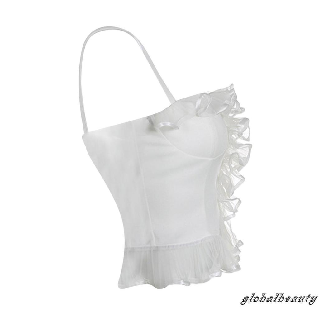 Áo Croptop Hai Dây Phối Ren Cổ Thấp Hở Lưng Ngọt Ngào Thời Trang Mùa Hè Cho Bạn Gái