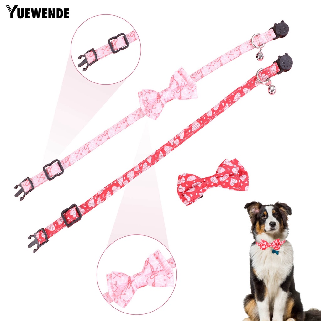Yq.e Vòng Cổ Thắt Nơ In Họa Tiết Trái Tim Có Thể Điều Chỉnh Trang Trí Ngày Valentines Dành Cho Thú Cưng