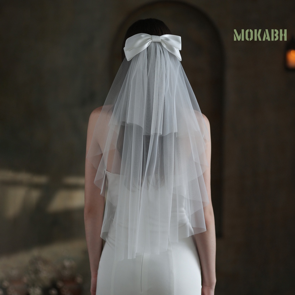 Mạng Che Mặt Lưới Hai Lớp Thắt Nơ Cổ Điển [Mokabh] Cho Cô Dâu Chụp Ảnh
