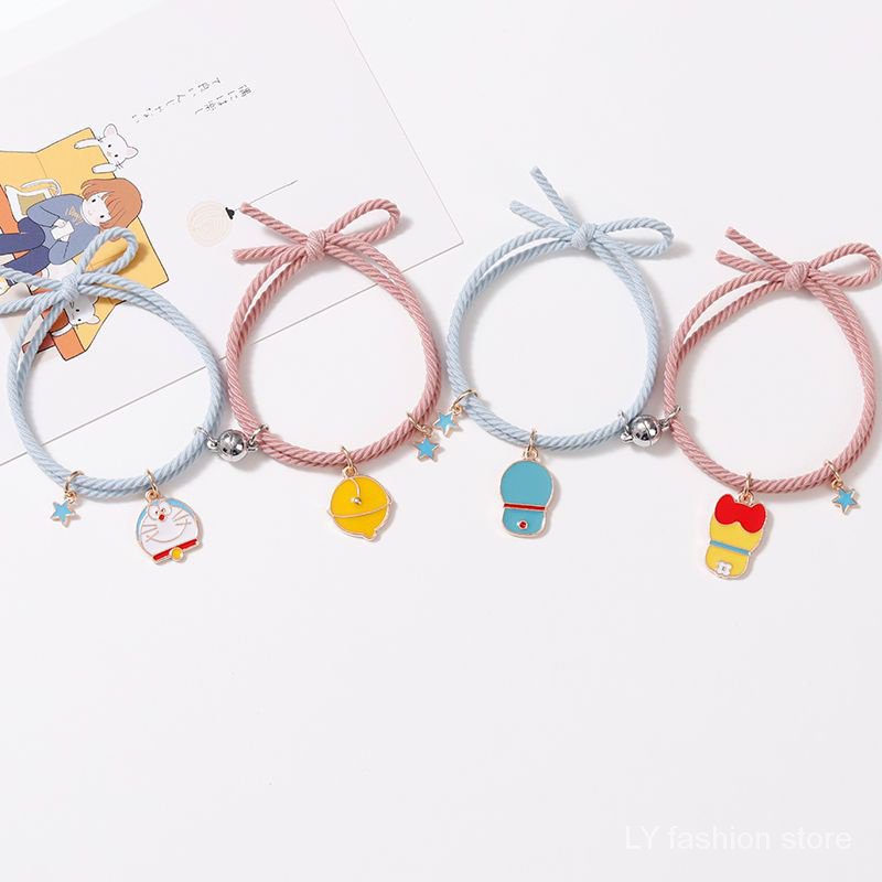 Vòng Tay Dây Cao Su Khóa Nam Châm Mặt Hình Doraemon Phong Cách Hàn Quốc Cho Cặp Đôi