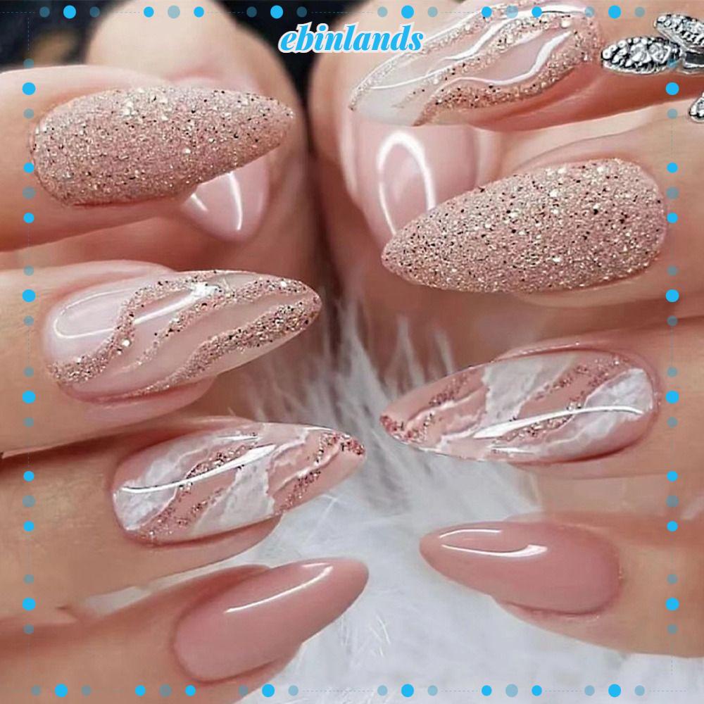 Set 24 Móng Tay Giả Có Thể Tháo Rời Họa Tiết Hoa Màu Xanh Dương / Trăng / Sao Xinh Xắn