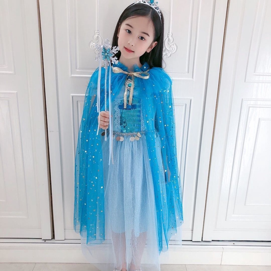 Wanchristmas trang phục biểu diễn khăn choàng cô gái lưới công chúa elsa frozen cape áo choàng