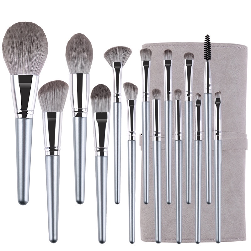 Bộ Cọ Màu Bạc + Bao Da Trang Điểm 14 Cây Chất Lượng Cao Cấp Lông Mềm Dành Cho Cá Nhân Và Make Up Chuyên Nghiệp