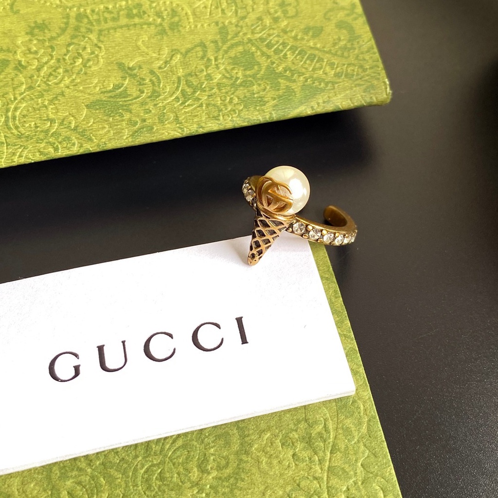 Nhẫn Gucci Mạ Vàng / Bạc 925 Hai Mặt Khắc Chữ Phong Cách Hàn Quốc Đơn Giản Sáng Tạo Dành Cho Nữ