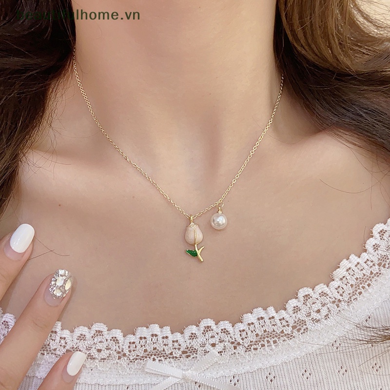 [beautifulhome] Vòng Cổ Hình Hoa Tulip Ngọc Trai Đơn Giản Thời Trang Cá Tính Phong Cách Âu Mỹ Làm Quà Tặng Trang Sức Cho Nữ [beauty