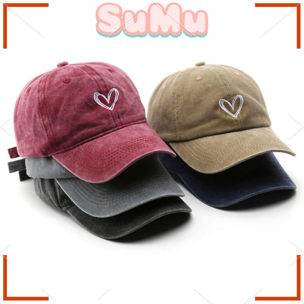 Mũ Lưỡi Trai Thêu Hình Trái Tim Phong Cách Vintage