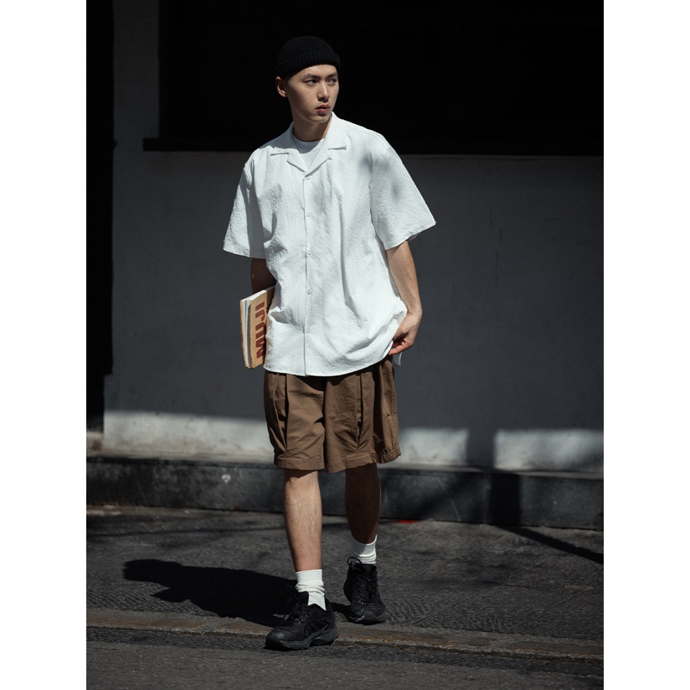 Noears Áo Sơ Mi Trắng Mỏng Nhẹ Dáng Rộng Không Sắt Chống Nhăn Mùa Hè Nhật Bản Đơn Giản Cho Nam