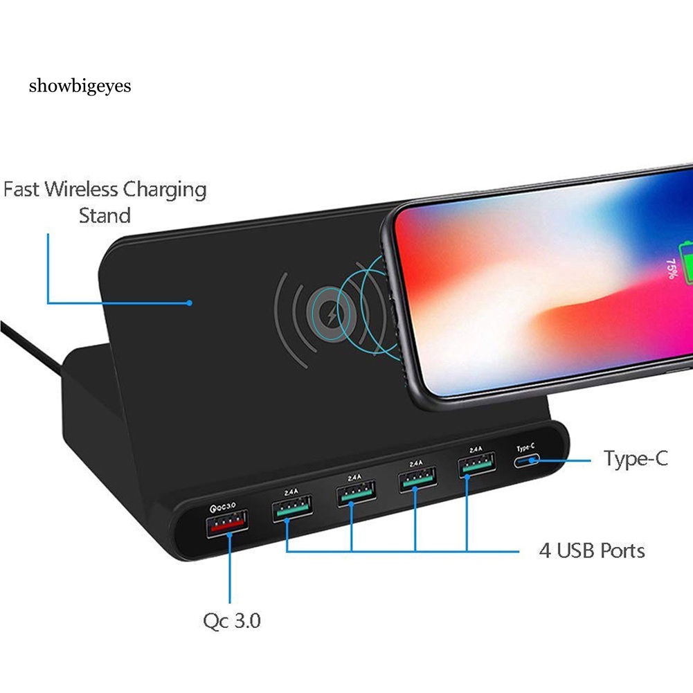 Đế Sạc Nhanh Không Dây USB Type-C 3 Trong 1 6 Cổng 3.0 2.14A