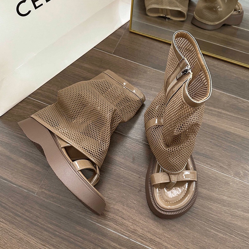 Giày Bốt Cao Gót Mùa Hè 2023 Dạng Sandal Ống Ngắn Đế Dày Hở Ngón Phong Cách Mới Cho Bé Gái