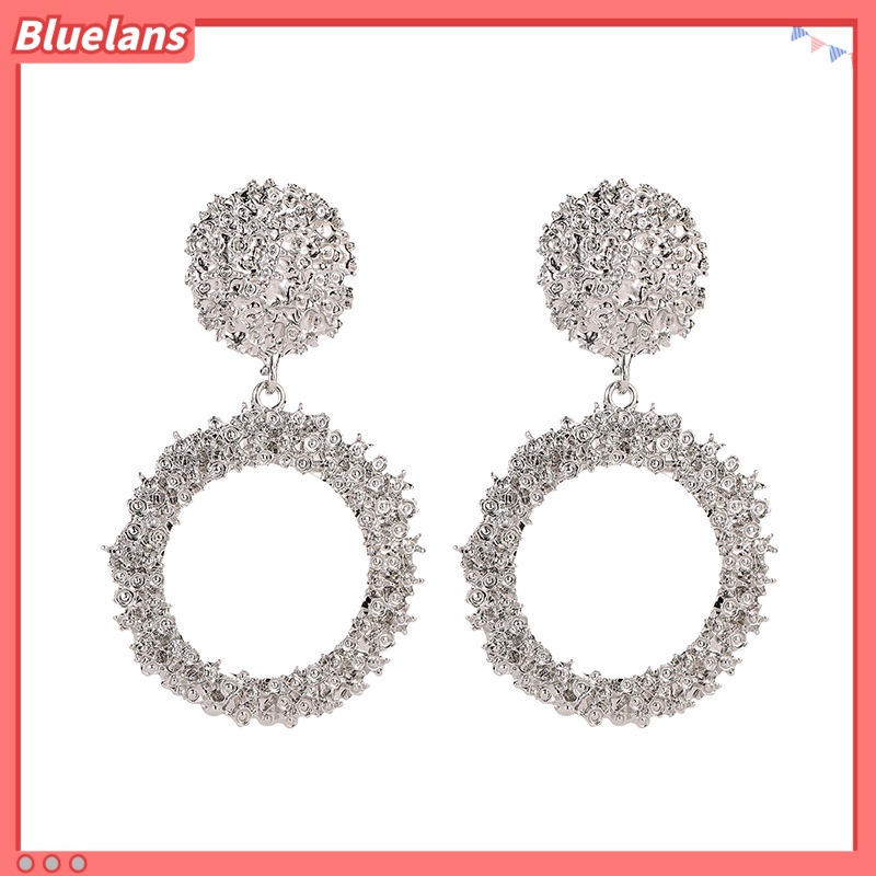 [BLS] Khuyên Tai Tròn Lớn Bằng Kim Loại Họa Tiết Retro