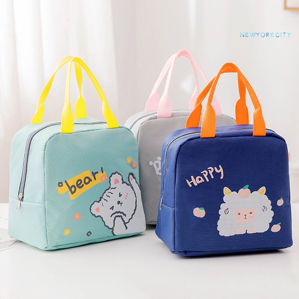 Túi Đựng Hộp Cơm Trưa Cách Nhiệt Bằng Vải Oxford Họa Tiết Hoạt Hình Sức Chứa Lớn Có Khóa Kéo Cho Hộ Gia Đình