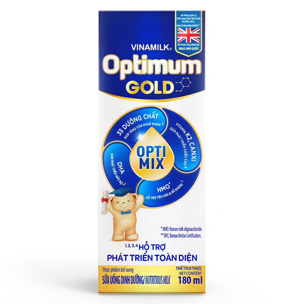 Sữa uống dinh dưỡng Optimum Gold 180ml (Lốc 4 hộp)