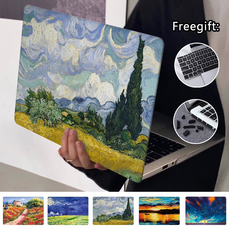Oil Landscape Painting Case with Keyboard Cover   Dust Plug for 2022 macbook m2 Air13 A2681 2020 M1 Air Pro 13 inch A2338 A2337 A2442 Touch iD Old Air 13 A1466 DMMV
