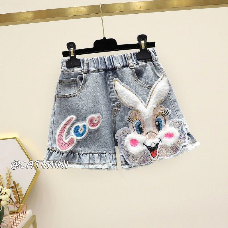 CATIMINI quần short denim cho bé gái để mặc bên ngoài Quần ống rộng phong cách nước ngoài hoạt hình cho trẻ em và bé gái