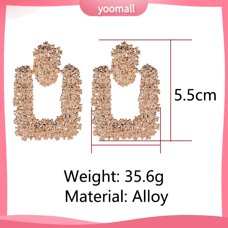 Khuyên Tai Kim Loại Hình Vuông Dập Nổi Họa Tiết Hoa Thời Trang