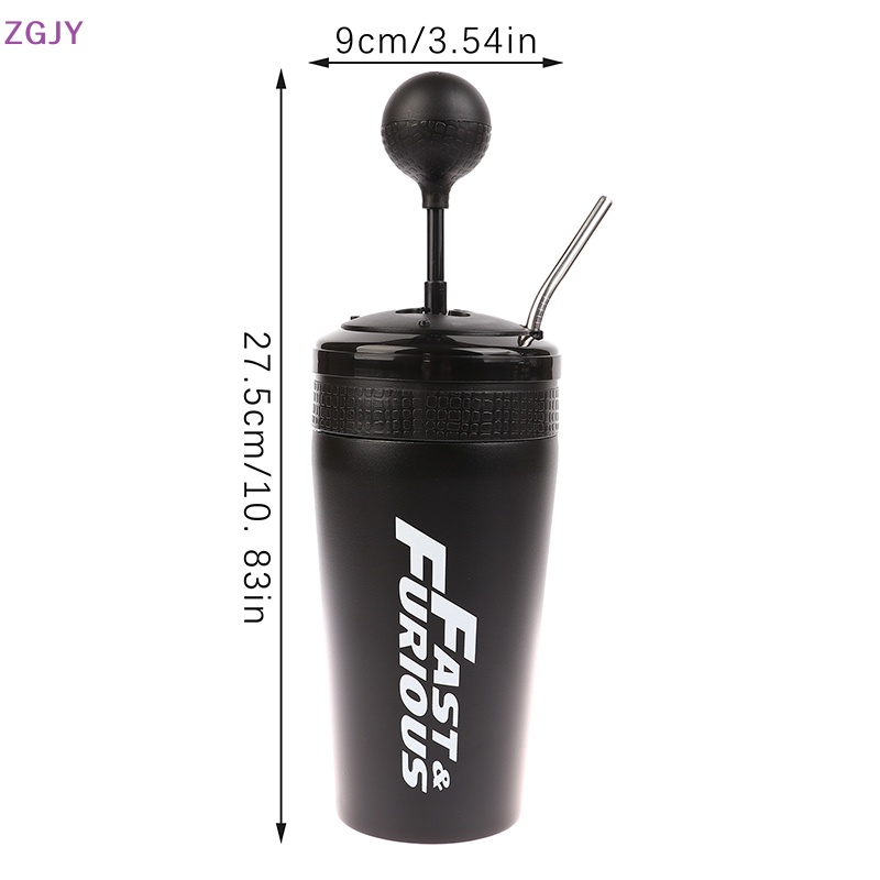 Bình Nước 500ml Bằng Thép Không Gỉ Kèm Ống Hút Và Nắp Cần Gạt Số Cho Xe Hơi Mới