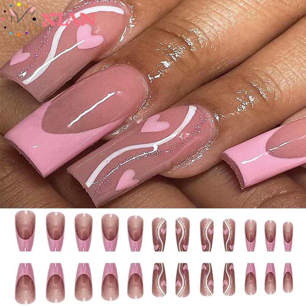XIANTIN Bộ 24 Móng Tay Giả Ngắn Che Phủ Toàn Diện Tháo Rời Được