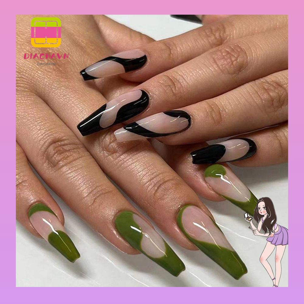 DIACHAVN Hộp 24 Móng Tay Giả Hình Lượn Sóng|Bộ Móng Tay Giả Múa Ba Lê Chuyên Dụng