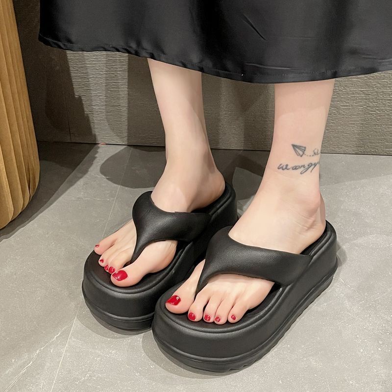 🔥DDU Dép bánh mì cao su guốc dép giày nữ 4cm dép Đi Màu Sắc Đơn Giản Thoải Mái Cao Gót Chống Trơn Trượt Thoáng Khí 0620008