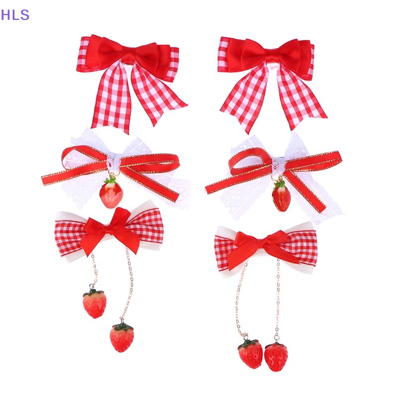 1 Cặp Kẹp Tóc Hình Quả Cherry Đỏ Hai Lớp Phối Ren Phong Cách Lolita