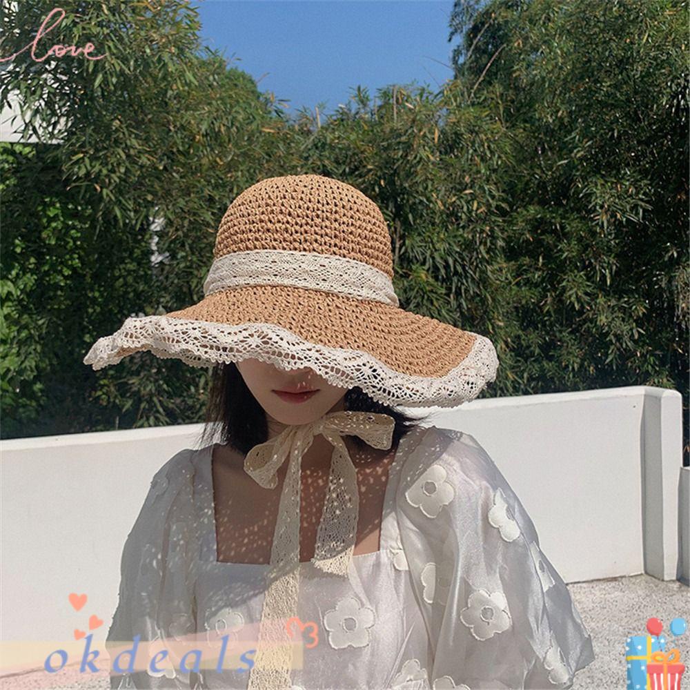 OKDEALS Mũ Rơm Chống Nắng Thoáng Khí Gấp Gọn Được Cho Nữ