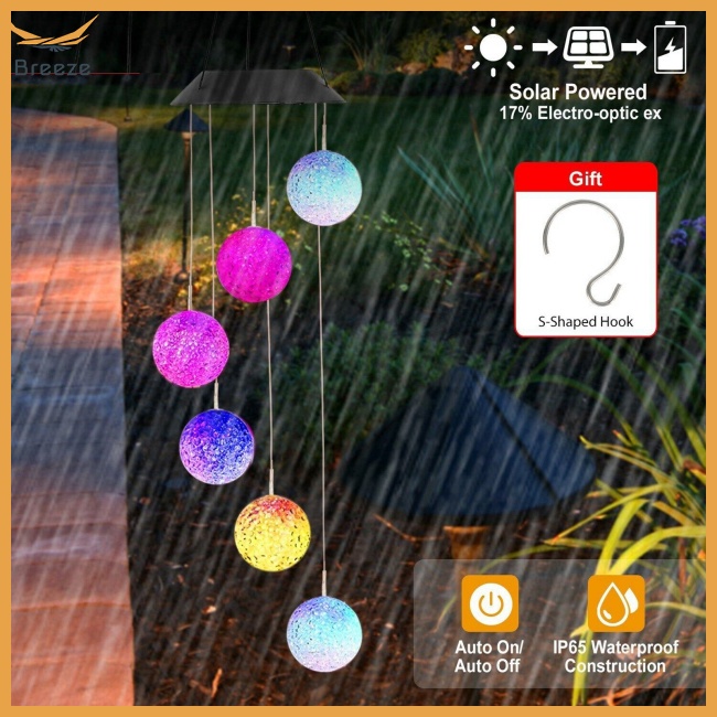 Chuông Gió Có Đèn Led Thay Đổi Màu Sắc Sử Dụng Năng Lượng Mặt Trời Kèm Móc Treo Hình Chữ S Trang Trí Sân Vườn