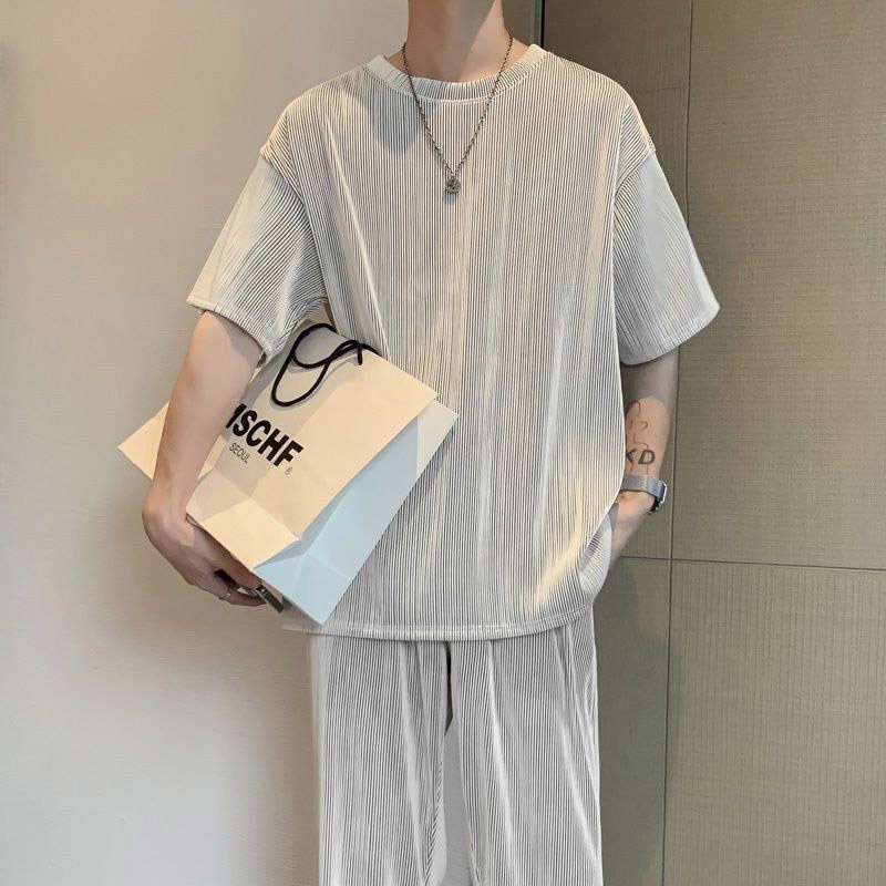 Bộ đồ thể thao YIPINYOUYOU tay ngắn dáng rộng vải lụa lạnh thời trang mùa hè cho nam trung niên