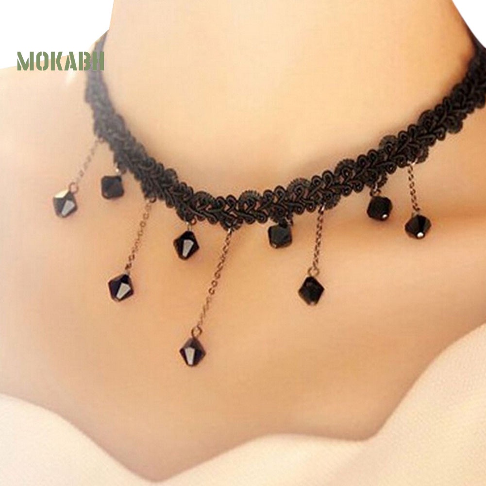 [Mok Abh] Vòng Cổ Choker Ren Gắn Hạt Cườm Thời Trang