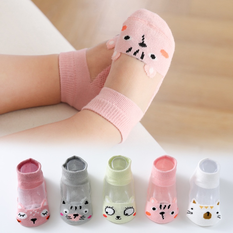 Set 5 Đôi Vớ Cotton Mỏng Phối Lưới Họa Tiết Hoạt Hình Thời Trang Mùa Hè Cho Bé